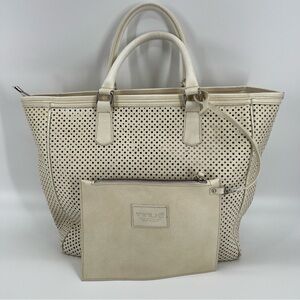 Vintage Innue Italian White Cut Out Shoulder Bag Tote + Wallet Pouch *Read Desc.